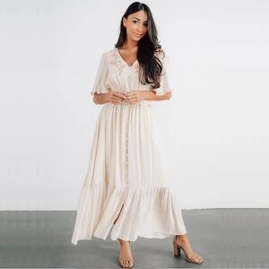 NWT Baltic Born Cream Maxi Sundress with V-Neck and Flutter Sleeves | Size M